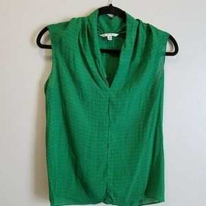 CAbi | Drapey Green Silk Sleeveless Blouse